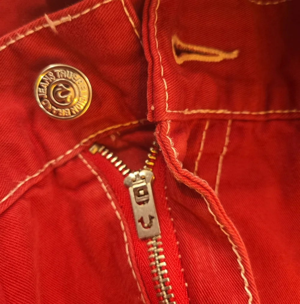 VTG True Religion Rare Red White Stitch Flap Large T Mens Jean Straight 40